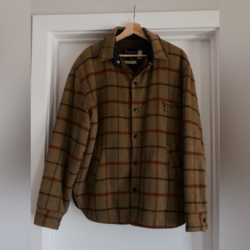 Vintage Tan and Brown Plaid Wool Shirt Jacket